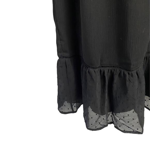 Kaari Blue Black Gauze Ruffle V Neck Dress Size S (2427)‎ - Picture 2 of 6